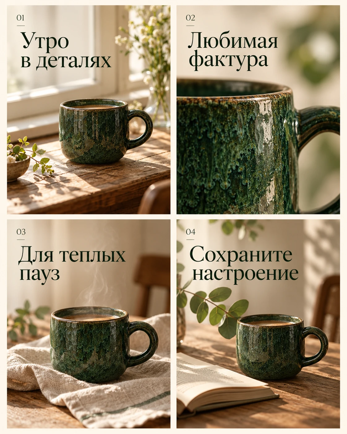 Пост-карусель «Утро в деталях»: четыре карточки в едином стиле
