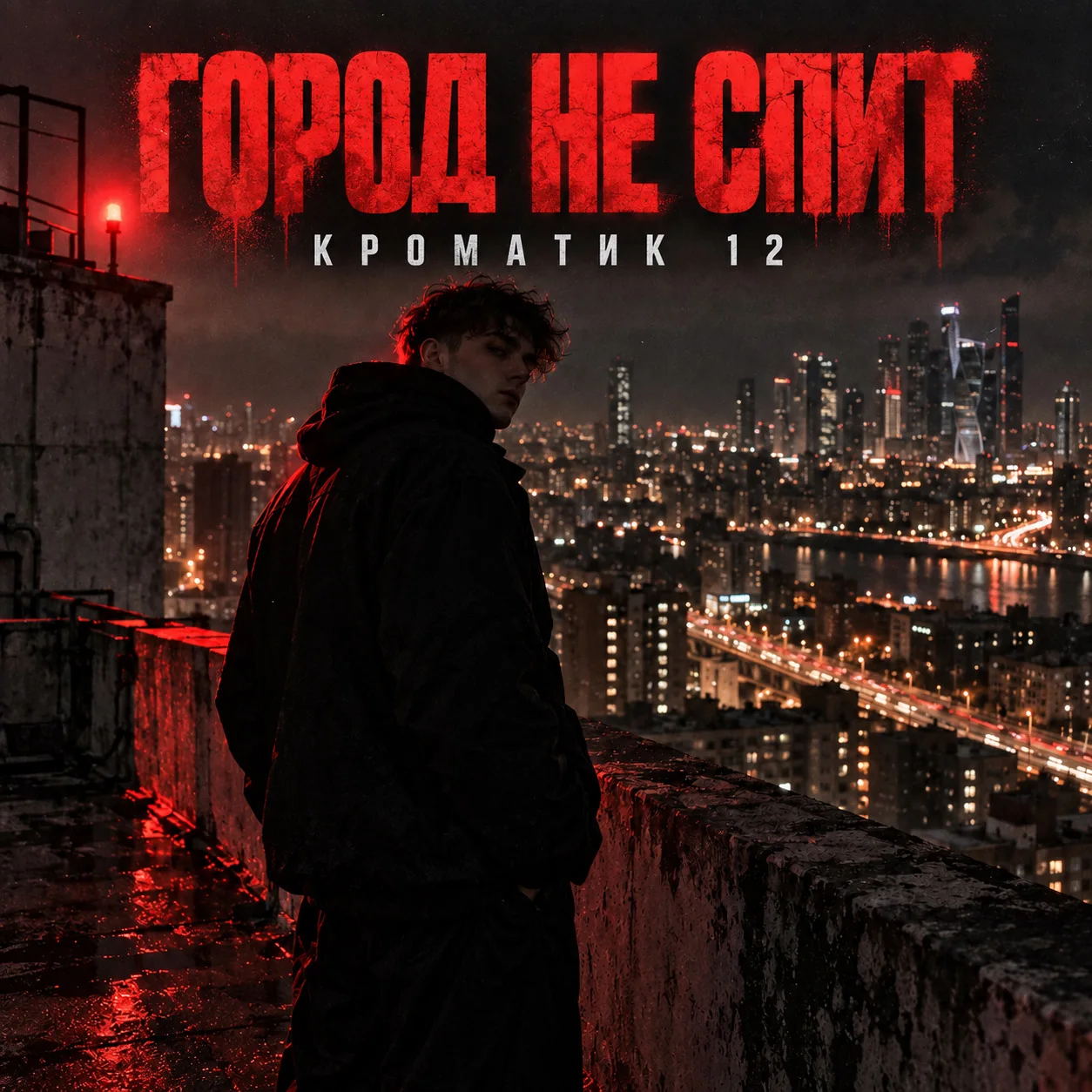 Контрастная городская обложка хип-хоп трека Город не спит