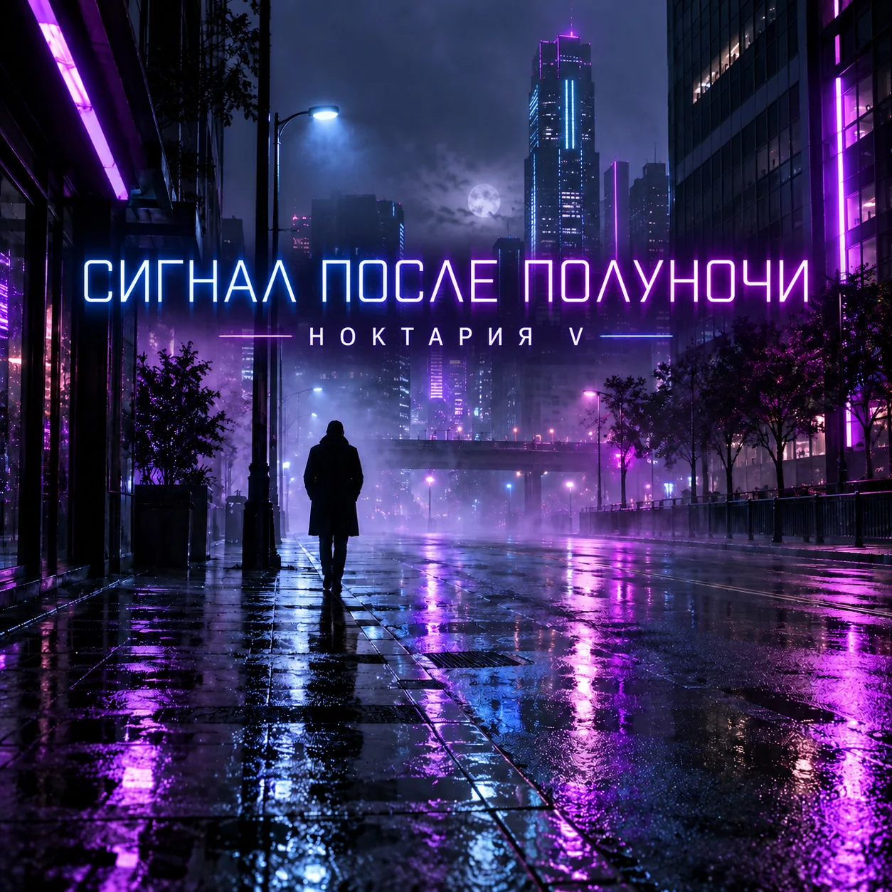 Неоновая обложка электронного сингла Сигнал после полуночи